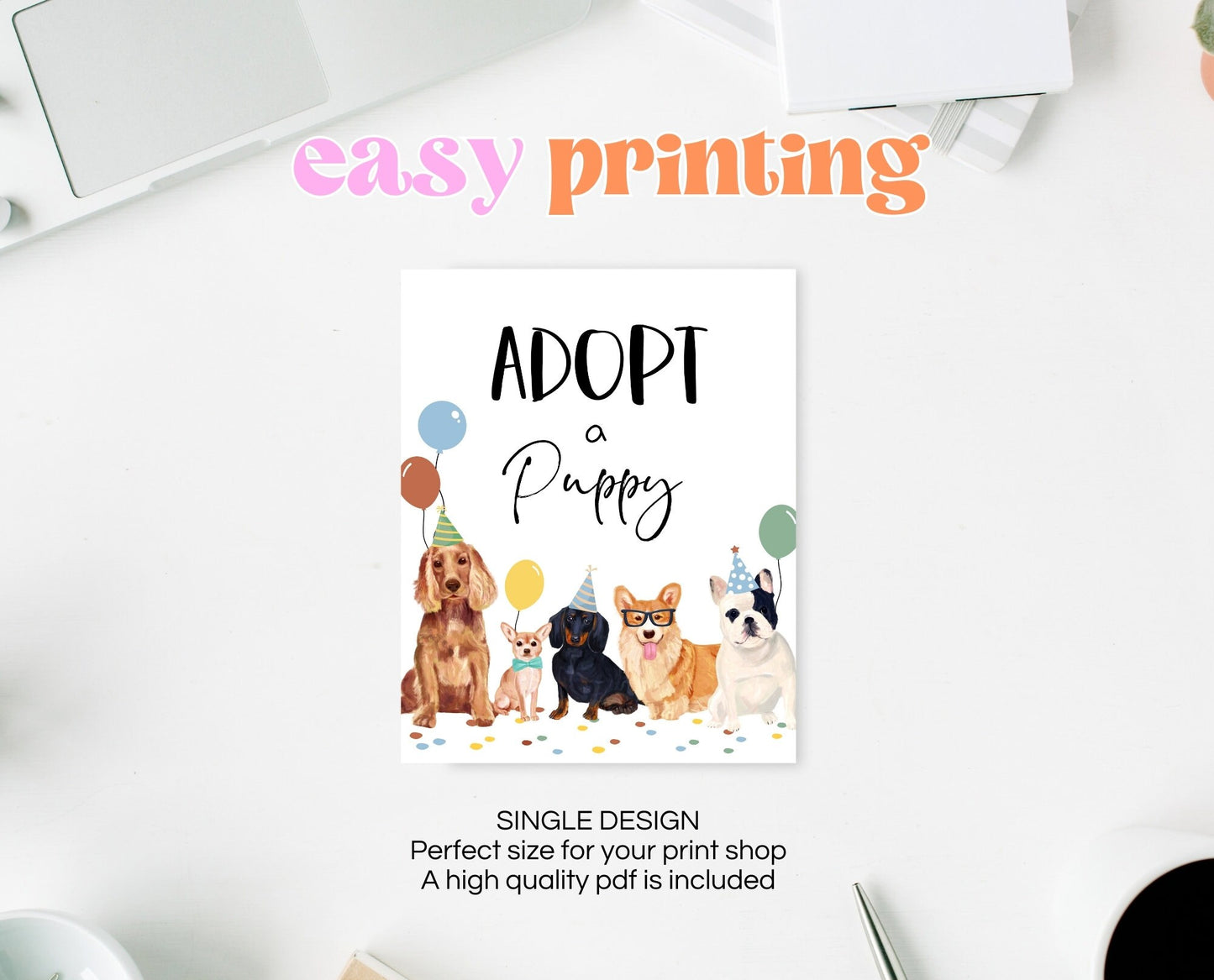Editable Adopt A Puppy Birthday Sign, Adopt A Puppy Birthday Sign, Printable Puppy Adoption Sign, Printable, Boy Dog Birthday, BDBP01