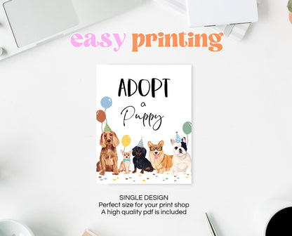 Editable Adopt A Puppy Birthday Sign, Adopt A Puppy Birthday Sign, Printable Puppy Adoption Sign, Printable, Boy Dog Birthday, BDBP01