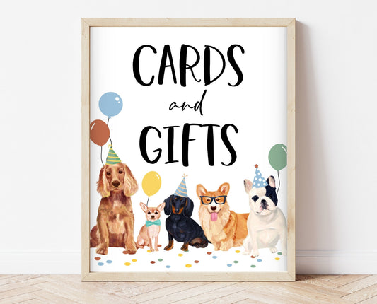 Cards And Gifts Dog Birthday, Puppy Birthday Gifts Sign, Printable Puppy Signs, Fully Editable Dog Birthday Signs, BDBP01