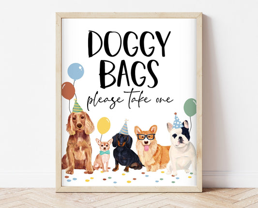 Editable Favor Doggy Bag Sign , Puppy Birthday Table Decor Dog Birthday Party Sign Printable Template, Boy Dog Birthday, BDBP01