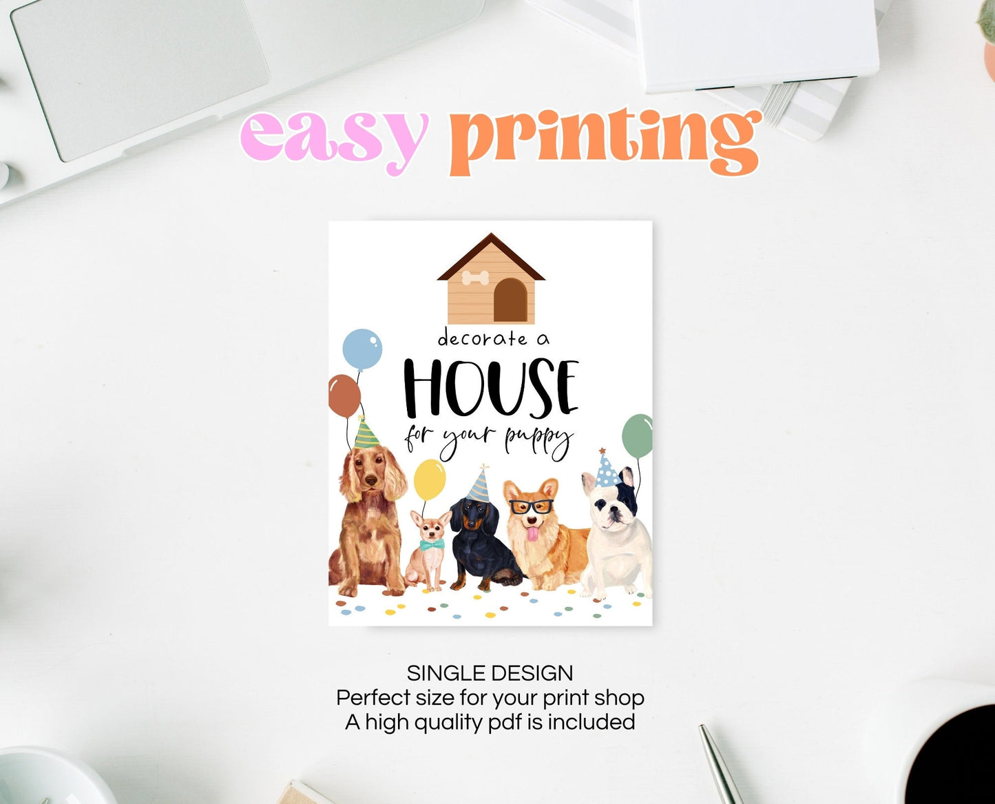 Decorate A Dog House Sign, Puppy Birthday Sign, Dog Birthday Party Table Decor, Printable Template, Boy Dog Birthday, BDBP01