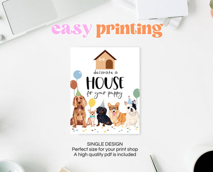 Decorate A Dog House Sign, Puppy Birthday Sign, Dog Birthday Party Table Decor, Printable Template, Boy Dog Birthday, BDBP01