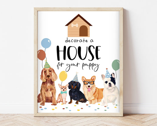 Decorate A Dog House Sign, Puppy Birthday Sign, Dog Birthday Party Table Decor, Printable Template, Boy Dog Birthday, BDBP01