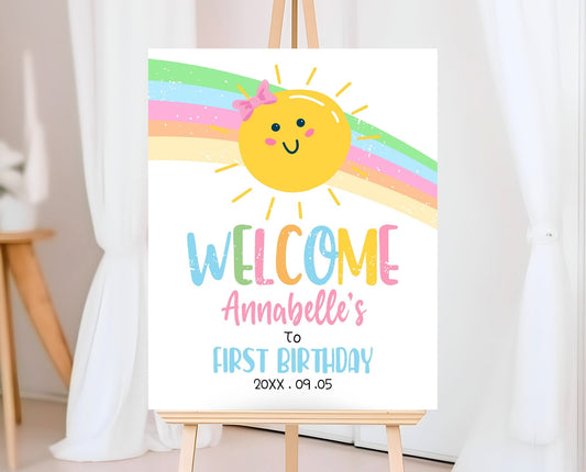 Editable Sunshine Birthday Welcome Sign, Sunshine Birthday, Girl First Birthday Welcome Poster, Instant Download, Printable, SSBP01