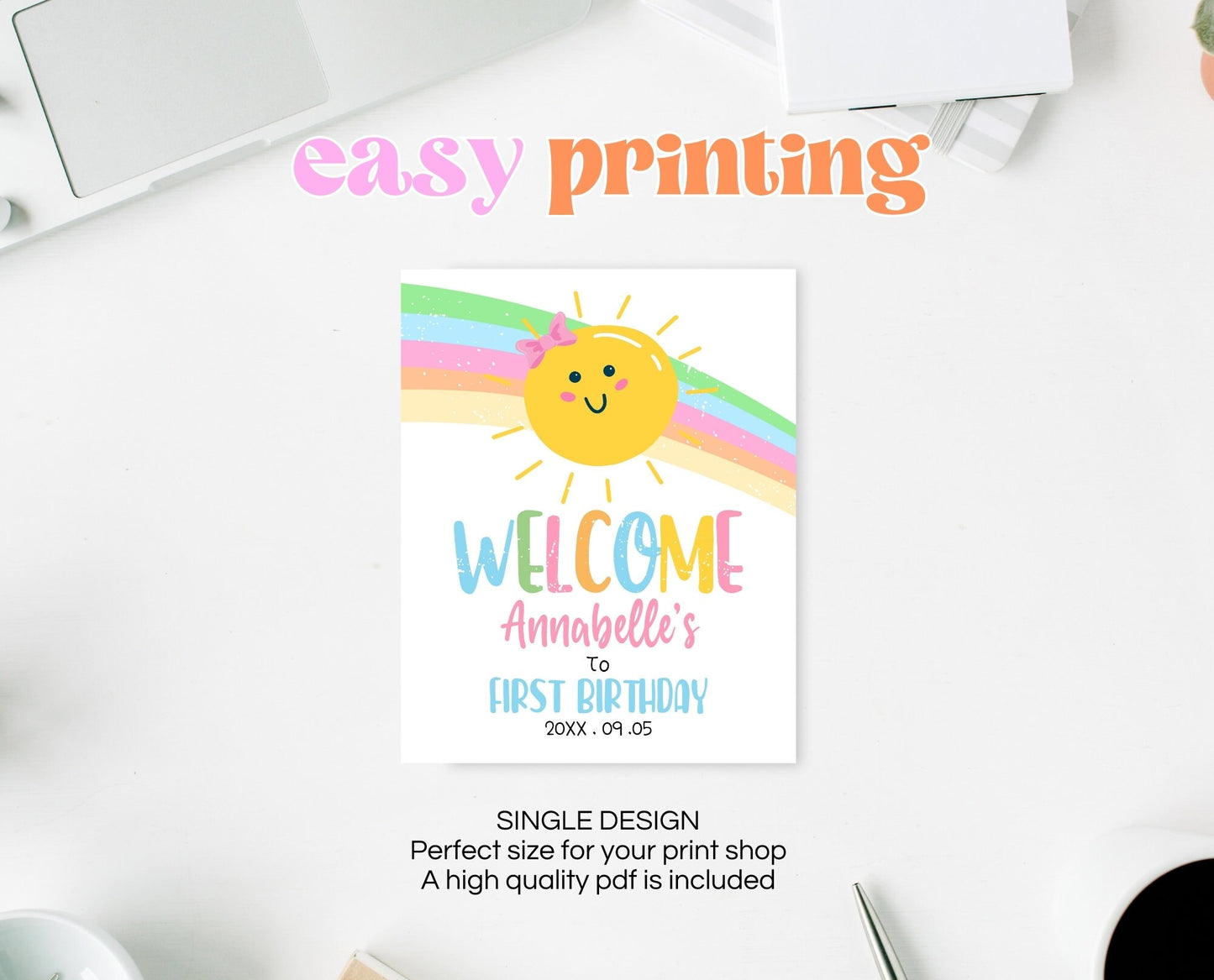 Editable Sunshine Birthday Welcome Sign, Sunshine Birthday, Girl First Birthday Welcome Poster, Instant Download, Printable, SSBP01