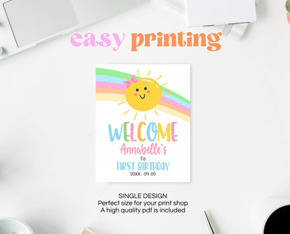 Editable Sunshine Birthday Welcome Sign, Sunshine Birthday, Girl First Birthday Welcome Poster, Instant Download, Printable, SSBP01