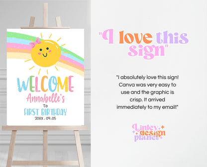 Editable Sunshine Birthday Welcome Sign, Sunshine Birthday, Girl First Birthday Welcome Poster, Instant Download, Printable, SSBP01
