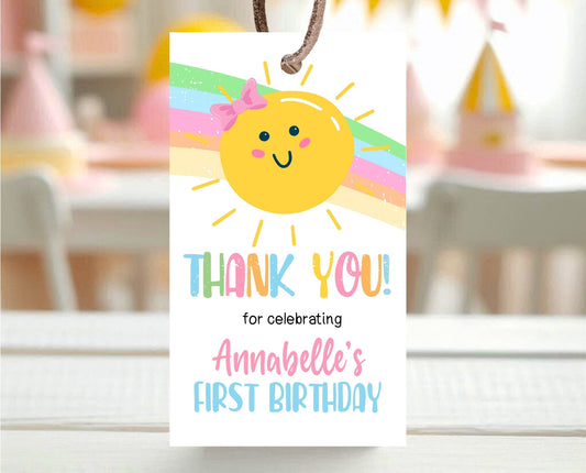 Editable Sunshine Birthday Favor Tag, Sunshine Birthday, Girl First Birthday Thank You Card, Instant Download, Printable, SSBP01