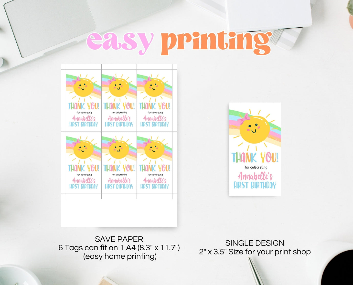 Editable Sunshine Birthday Favor Tag, Sunshine Birthday, Girl First Birthday Thank You Card, Instant Download, Printable, SSBP01