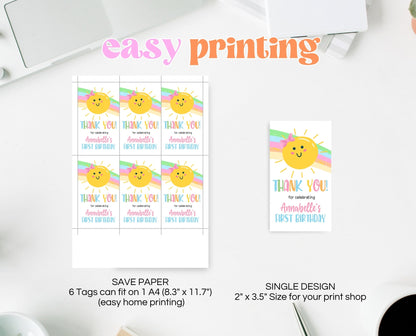 Editable Sunshine Birthday Favor Tag, Sunshine Birthday, Girl First Birthday Thank You Card, Instant Download, Printable, SSBP01