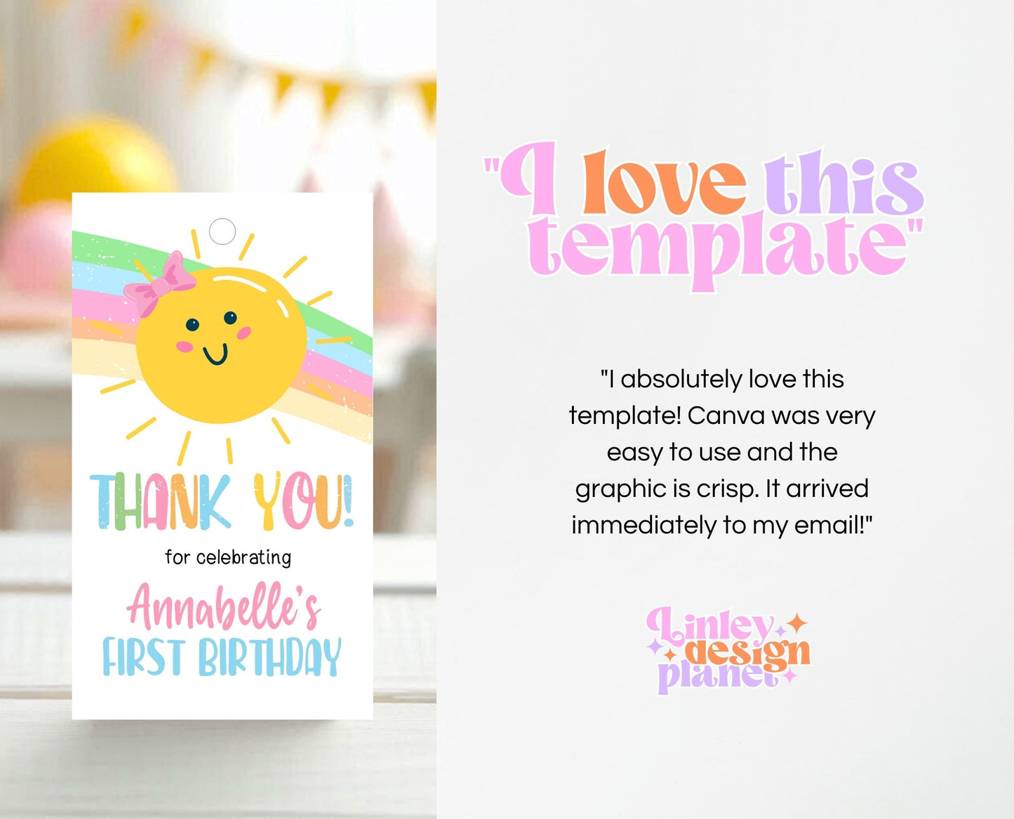Editable Sunshine Birthday Favor Tag, Sunshine Birthday, Girl First Birthday Thank You Card, Instant Download, Printable, SSBP01