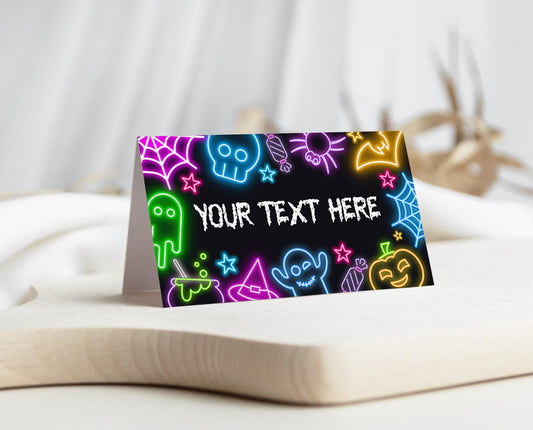 Neon Halloween Party Food Labels Template, Halloween Party Name Cards, Printable Neon Halloween Birthday Decor, Neon Halloween, NHBP01