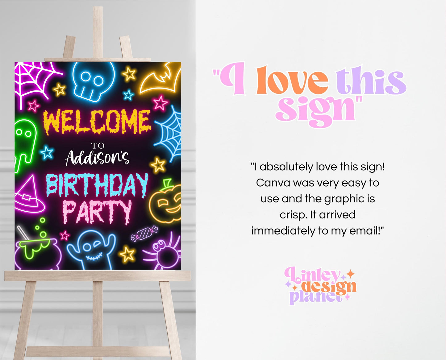 Neon Halloween Party Welcome Sign Template, Spooky Halloween Party Signs, Printable Neon Halloween Birthday Decor, Neon Halloween, NHBP01