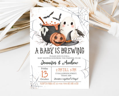 Editable A Baby is Brewing Halloween Invitation, Gender Neutral Halloween Baby Shower Invitation Template, Witch Baby Shower Invite, HBSC01
