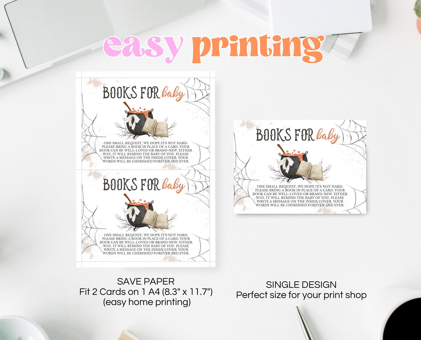 Editable Halloween Books For Baby Card, Halloween A Baby Is Brewing Baby Shower, Printable Halloween Books For Babies Card Template, HBSC01
