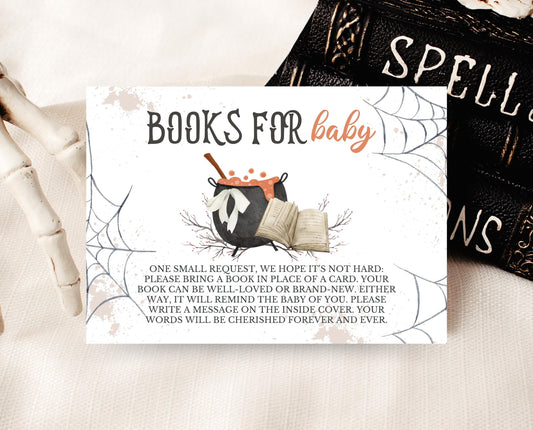 Editable Halloween Books For Baby Card, Halloween A Baby Is Brewing Baby Shower, Printable Halloween Books For Babies Card Template, HBSC01