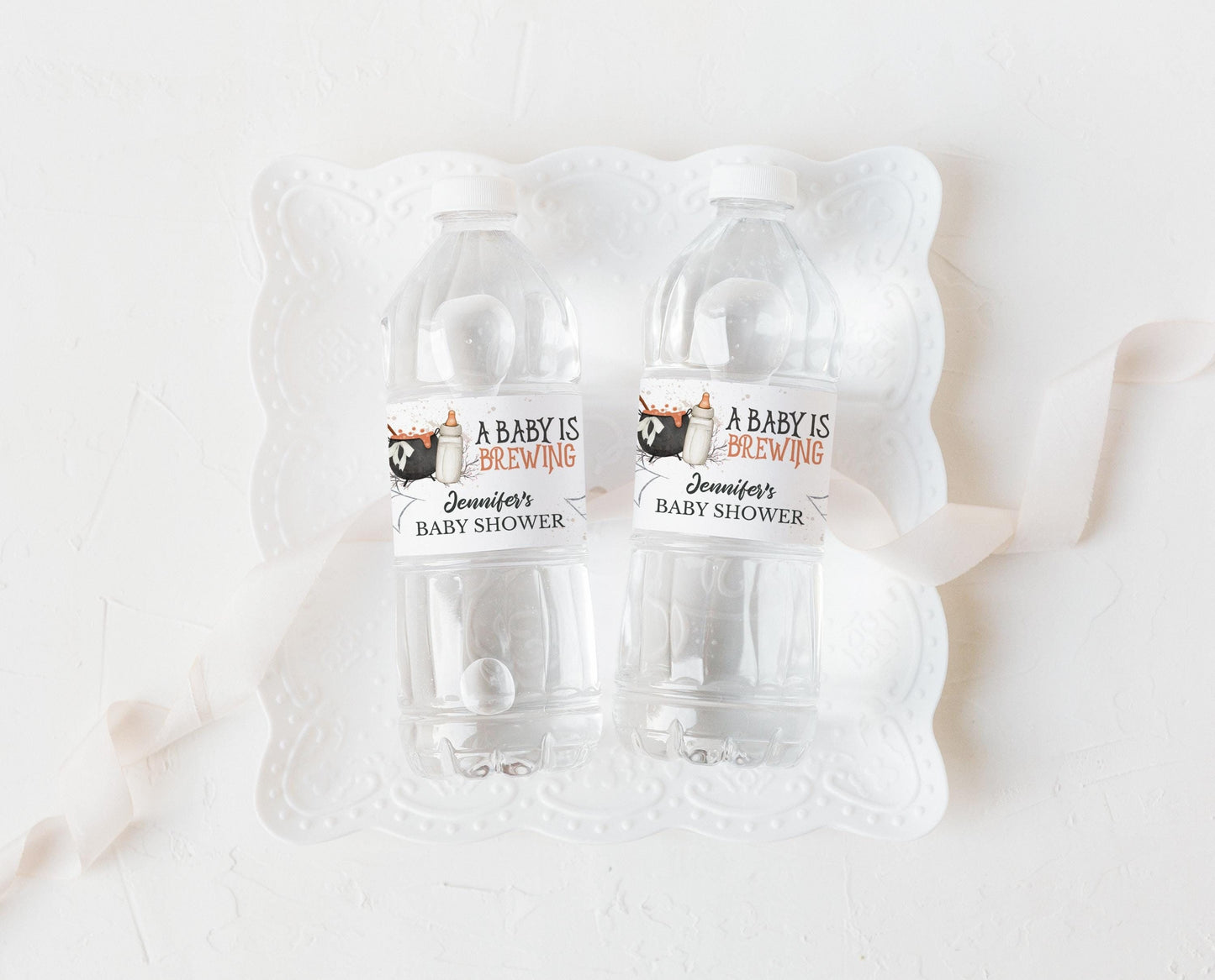 Editable Halloween Baby Shower Water Bottle Label, Halloween Baby Shower Party, Printable Halloween Bottle Labels, HBSC01