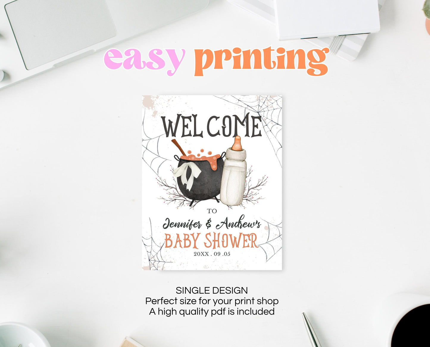 Editable A Baby is Brewing Halloween Baby Shower Welcome Sign, Gender Neutral Halloween Baby Shower Sign Template, Witch Baby Shower, HBSC01
