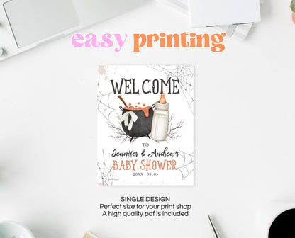 Editable A Baby is Brewing Halloween Baby Shower Welcome Sign, Gender Neutral Halloween Baby Shower Sign Template, Witch Baby Shower, HBSC01