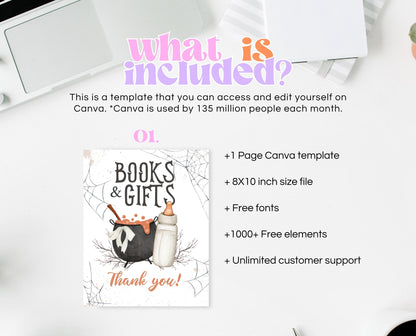 Books & Gifts Sign Halloween Baby Shower, Halloween Baby Shower Sign, Printable Halloween Sign, A Baby Is Brewing Halloween, HBSC01