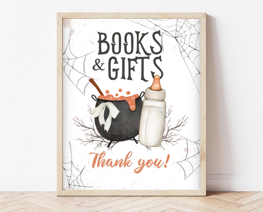 Books & Gifts Sign Halloween Baby Shower, Halloween Baby Shower Sign, Printable Halloween Sign, A Baby Is Brewing Halloween, HBSC01