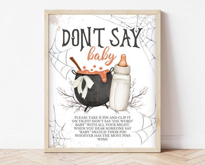 Don't Say Baby Sign Halloween Baby Shower, Halloween Baby Shower Game Sign, Printable Halloween Sign, A Baby Is Brewing Halloween, HBSC01