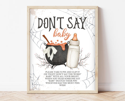 Don't Say Baby Sign Halloween Baby Shower, Halloween Baby Shower Game Sign, Printable Halloween Sign, A Baby Is Brewing Halloween, HBSC01