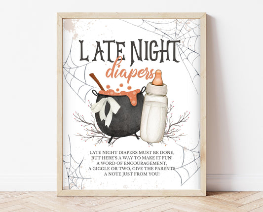 Late Night Diapers Sign Halloween Baby Shower, Halloween Baby Shower Sign, Printable Halloween Sign, A Baby Is Brewing Halloween, HBSC01