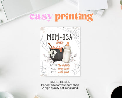 Mom-osa Sign Halloween Baby Shower, Halloween Baby Shower Mimosa Sign, Printable Halloween Sign, A Baby Is Brewing Halloween, HBSC01