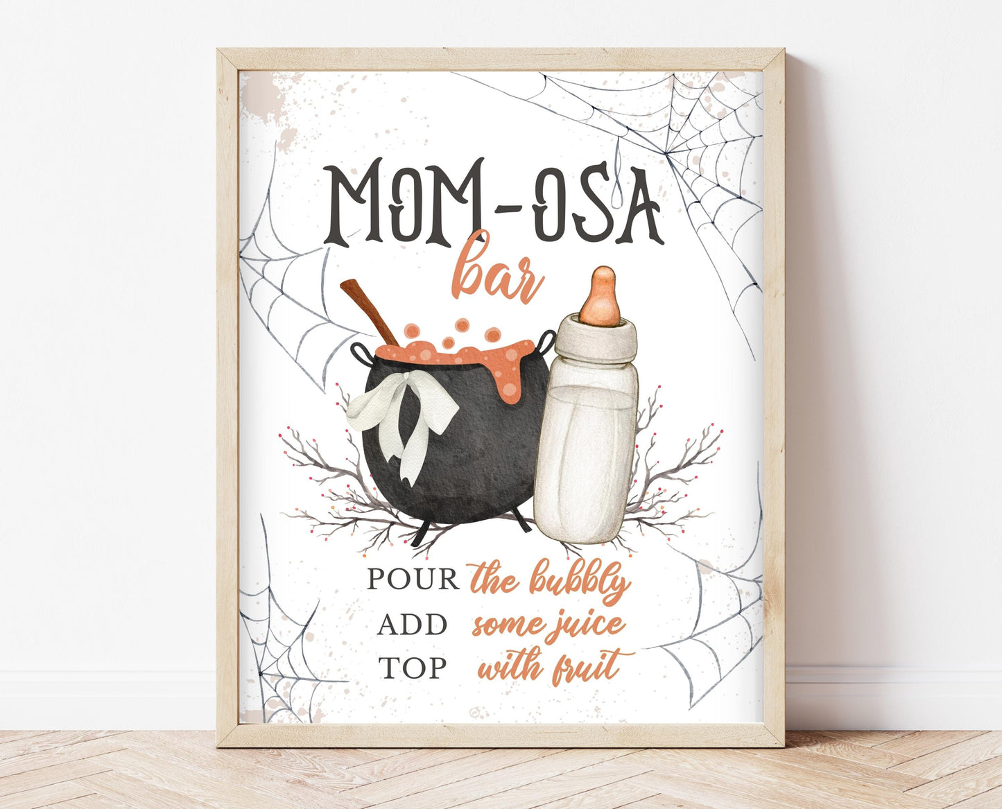 Mom-osa Sign Halloween Baby Shower, Halloween Baby Shower Mimosa Sign, Printable Halloween Sign, A Baby Is Brewing Halloween, HBSC01