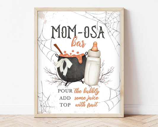 Mom-osa Sign Halloween Baby Shower, Halloween Baby Shower Mimosa Sign, Printable Halloween Sign, A Baby Is Brewing Halloween, HBSC01