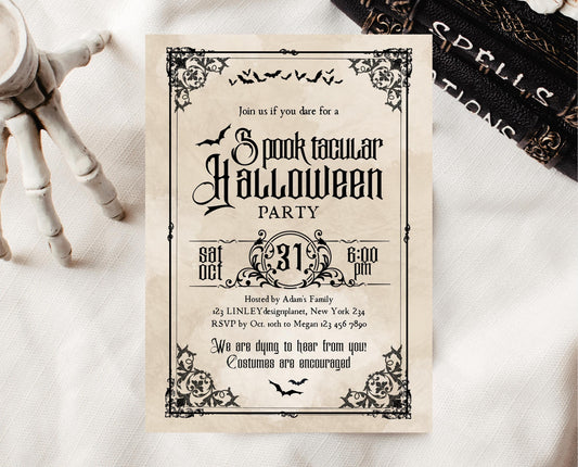 Editable Vintage Halloween Invitation, Vintage Halloween Party Invite, Printable Halloween Birthday Invite, Halloween House Party Invitation