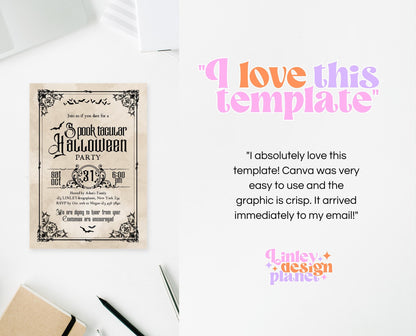 Editable Vintage Halloween Invitation, Vintage Halloween Party Invite, Printable Halloween Birthday Invite, Halloween House Party Invitation