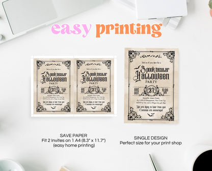 Editable Vintage Halloween Invitation, Vintage Halloween Party Invite, Printable Halloween Birthday Invite, Halloween House Party Invitation