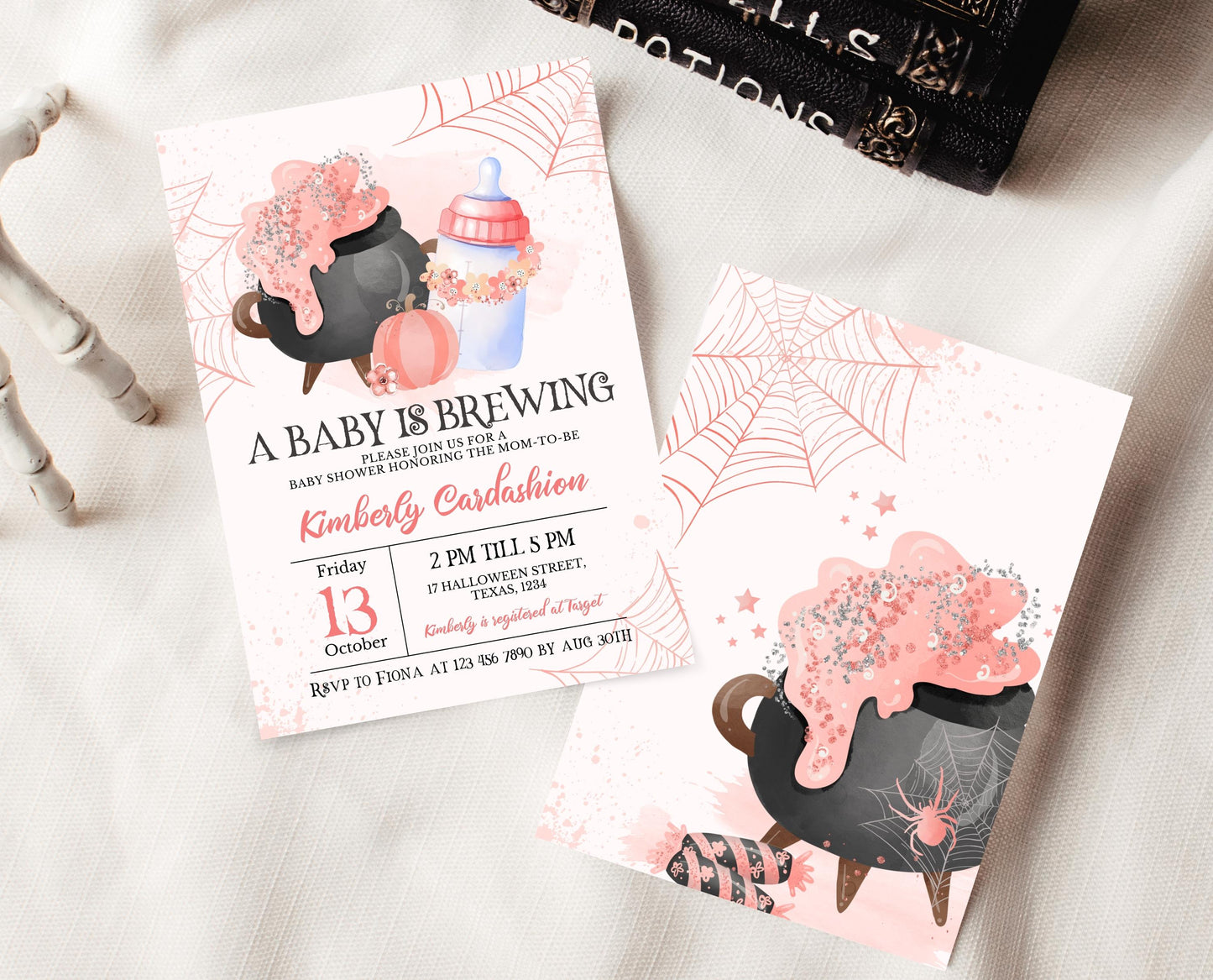 Editable A Baby is Brewing Halloween Baby Shower Invitation, Gender Neutral Halloween Baby Shower Invitation Template, Witch Baby Shower