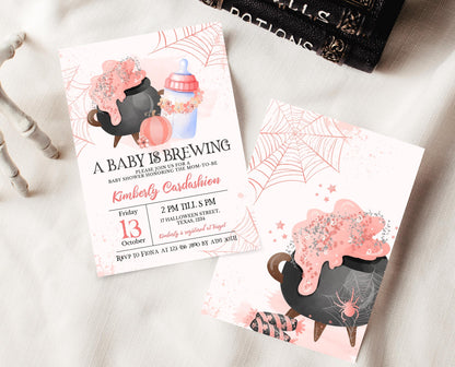 Editable A Baby is Brewing Halloween Baby Shower Invitation, Gender Neutral Halloween Baby Shower Invitation Template, Witch Baby Shower