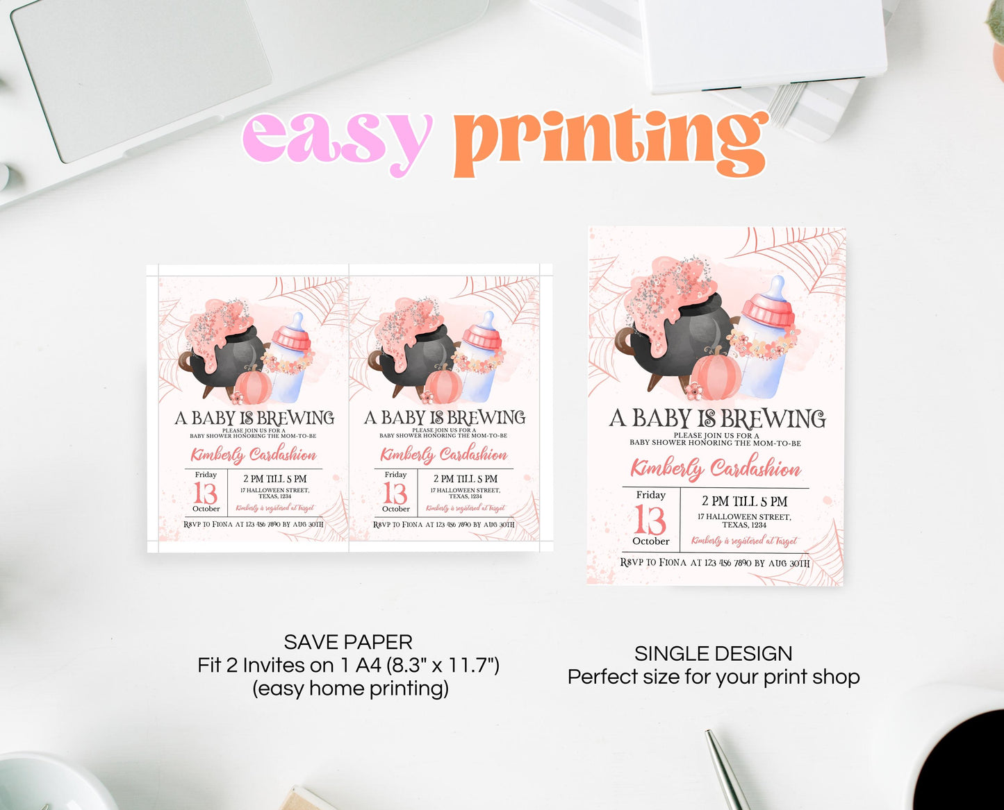 Editable A Baby is Brewing Halloween Baby Shower Invitation, Gender Neutral Halloween Baby Shower Invitation Template, Witch Baby Shower