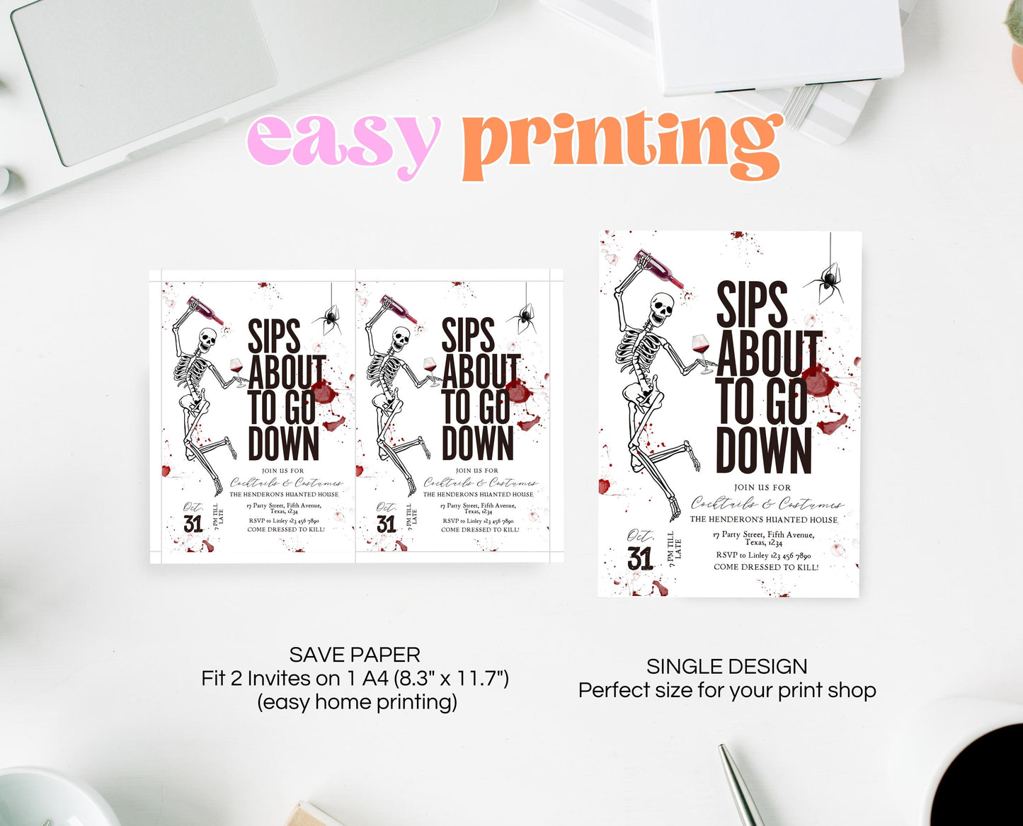Editable Halloween Wine Invitation, Halloween Costume Party Invite, Halloween Birthday Invite, Skull Invitation, Cocktail Halloween Invite
