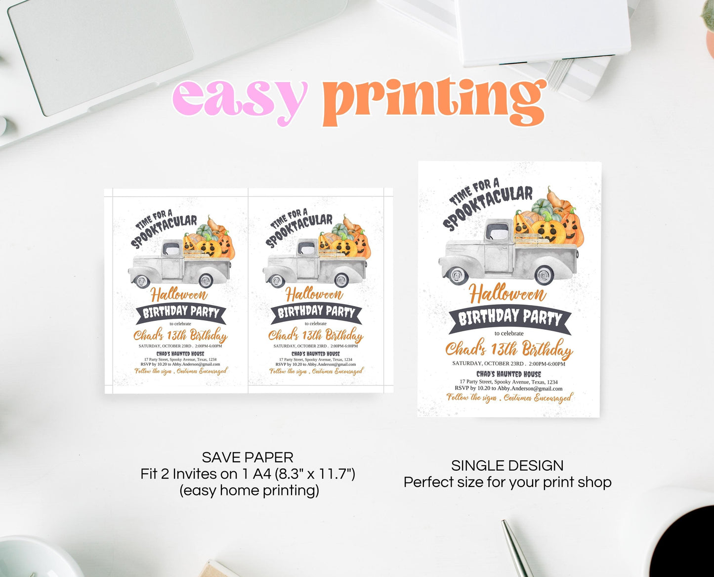 Editable Halloween Pumpkin Truck Birthday Invitation, Halloween Party Invitation, Spooky Kids Invite, Pumpkin Halloween Invitation Template