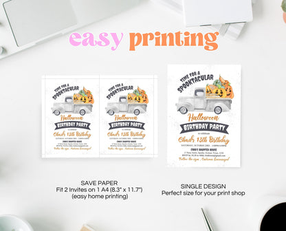 Editable Halloween Pumpkin Truck Birthday Invitation, Halloween Party Invitation, Spooky Kids Invite, Pumpkin Halloween Invitation Template