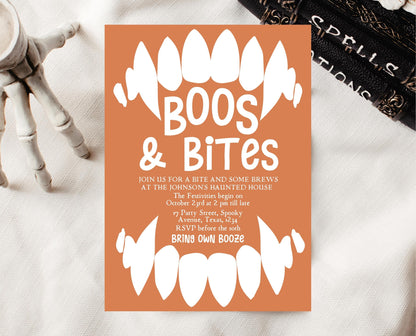 Editable Halloween Vampire Party Invitation, Halloween Booze Party Invite, Printable Halloween Costume Party Invite, Boos And Bites Invite