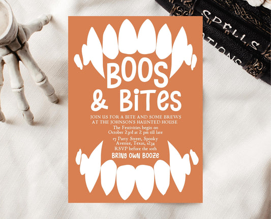 Editable Halloween Vampire Party Invitation, Halloween Booze Party Invite, Printable Halloween Costume Party Invite, Boos And Bites Invite