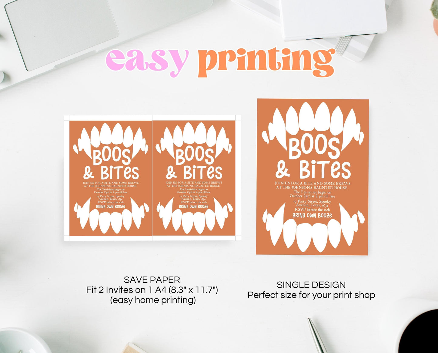 Editable Halloween Vampire Party Invitation, Halloween Booze Party Invite, Printable Halloween Costume Party Invite, Boos And Bites Invite