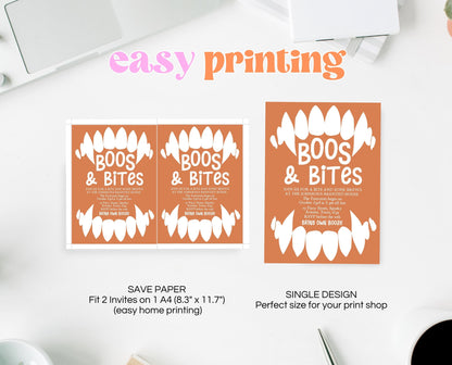 Editable Halloween Vampire Party Invitation, Halloween Booze Party Invite, Printable Halloween Costume Party Invite, Boos And Bites Invite