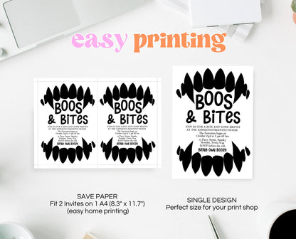 Editable Halloween Vampire Party Invitation, Halloween Booze Party Invite, Printable Halloween Costume Party Invite, Boos And Bites Invite