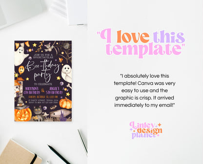 Editable Halloween Joint Birthday Invitation, Spooky Halloween Twin Birthday Party Invite, Halloween Brother And Sister Birthday Invitation