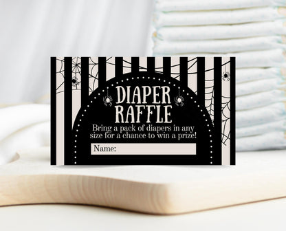 Diaper Raffle Ticket Halloween Baby Shower, Gender Neutral Halloween Baby Shower Diaper Game, Spider Web Baby Shower, HBSC02
