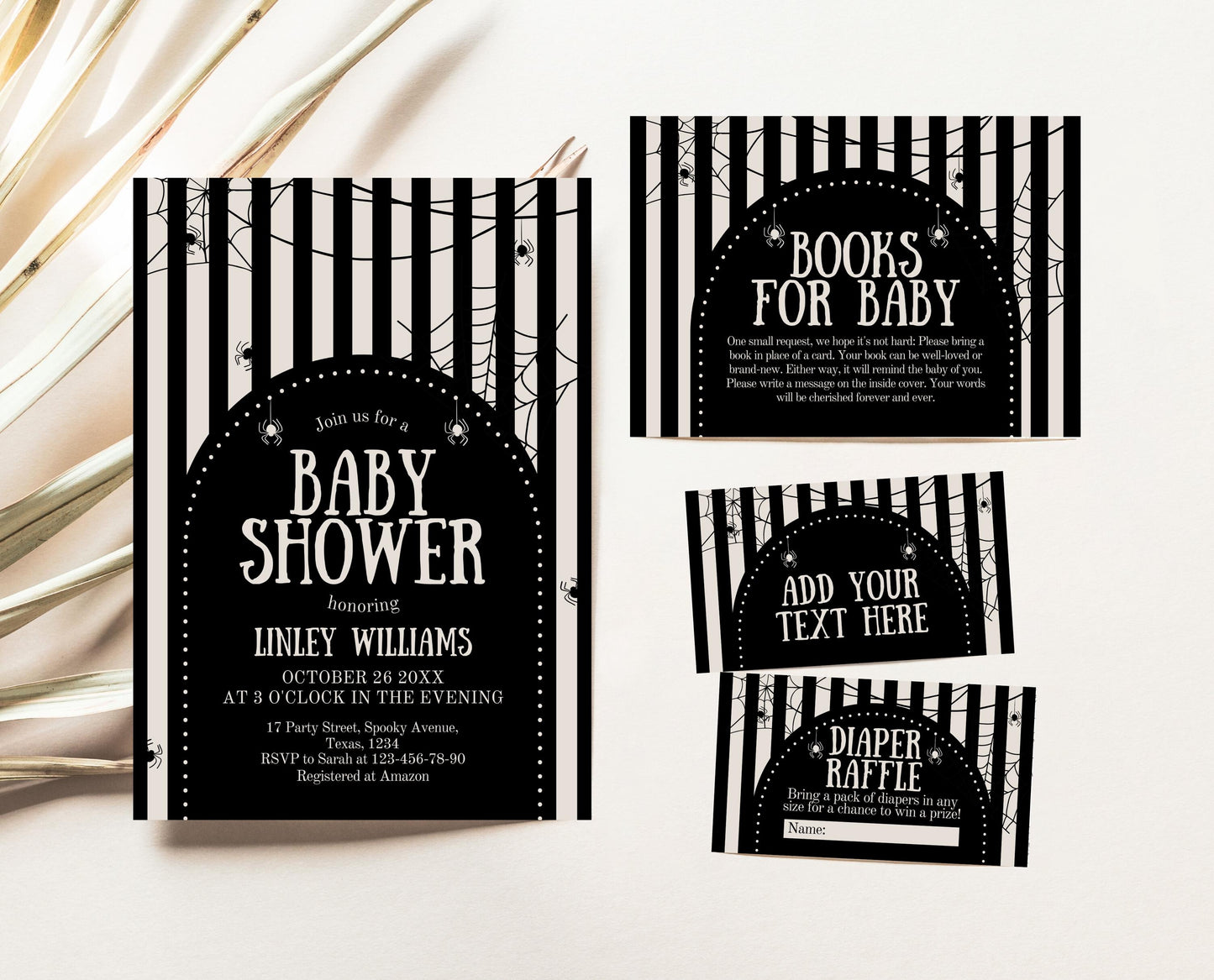 Editable Halloween Baby Shower Invitation Bundle, Gender Neutral Halloween Baby Shower Invitation Template, Spider Web Baby Shower, HBSC02