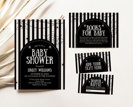 Editable Halloween Baby Shower Invitation Bundle, Gender Neutral Halloween Baby Shower Invitation Template, Spider Web Baby Shower, HBSC02
