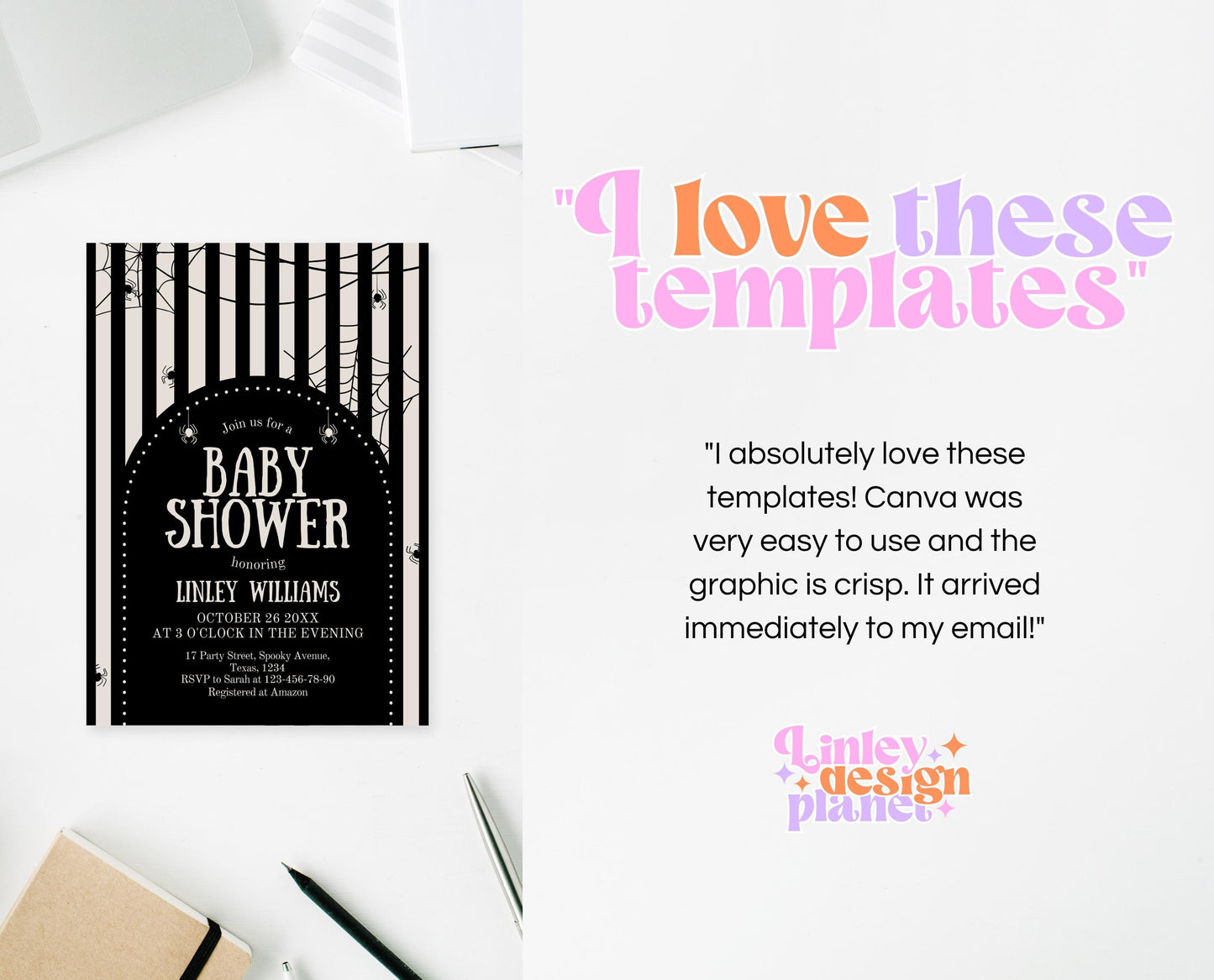 Editable Halloween Baby Shower Invitation Bundle, Gender Neutral Halloween Baby Shower Invitation Template, Spider Web Baby Shower, HBSC02